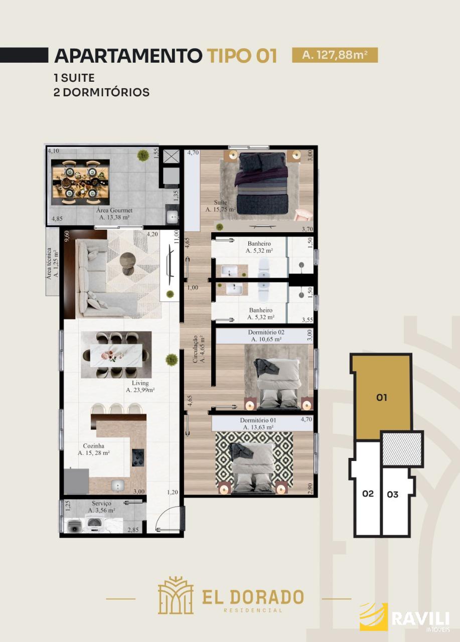 Apartamento com 127,88m2 em Fase de Reboco para Venda - El Dorado Residencial!